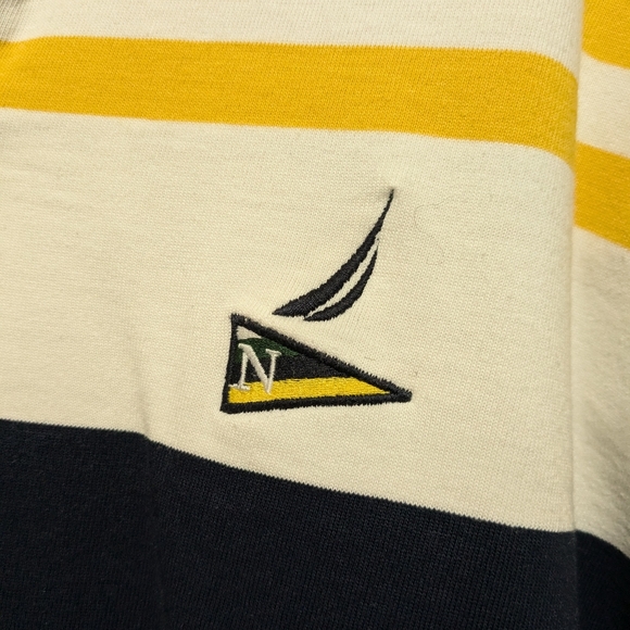 Nautica Men's Navy and Yellow Striped Shirt - Picture 2 of 4